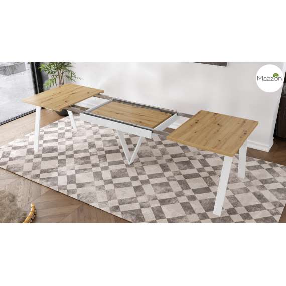 Spisebord Avery 140-290 cm - eik artisan - hvit ben - 3 ileggsplate