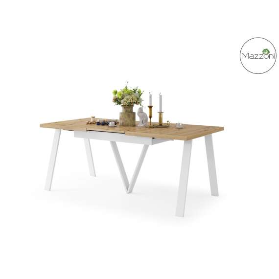 Spisebord Avery 140-290 cm - eik artisan - hvit ben - 3 ileggsplate