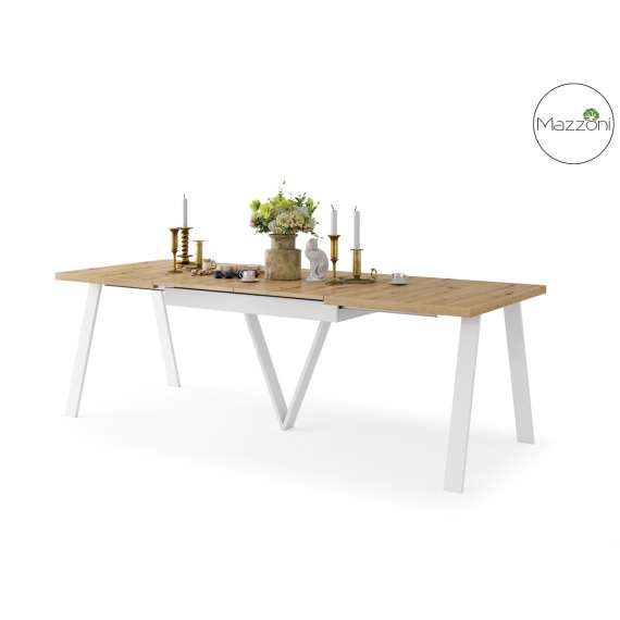 Spisebord Avery 140-290 cm - eik artisan - hvit ben - 3 ileggsplate