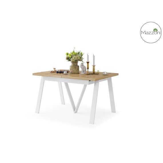 Spisebord Avery 140-290 cm - eik artisan - hvit ben - 3 ileggsplate