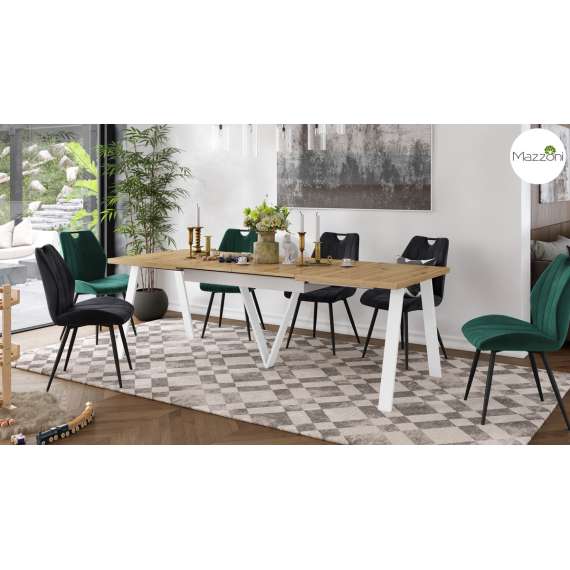 Spisebord Avery 140-290 cm - eik artisan - hvit ben - 3 ileggsplate