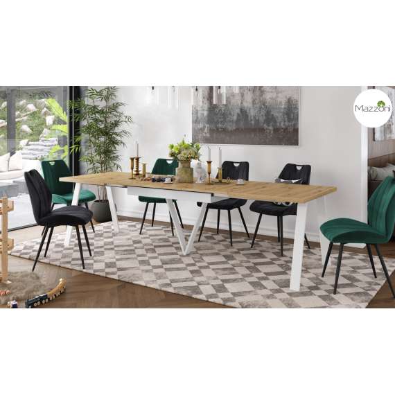 Spisebord Avery 140-290 cm - eik artisan - hvit ben - 3 ileggsplate