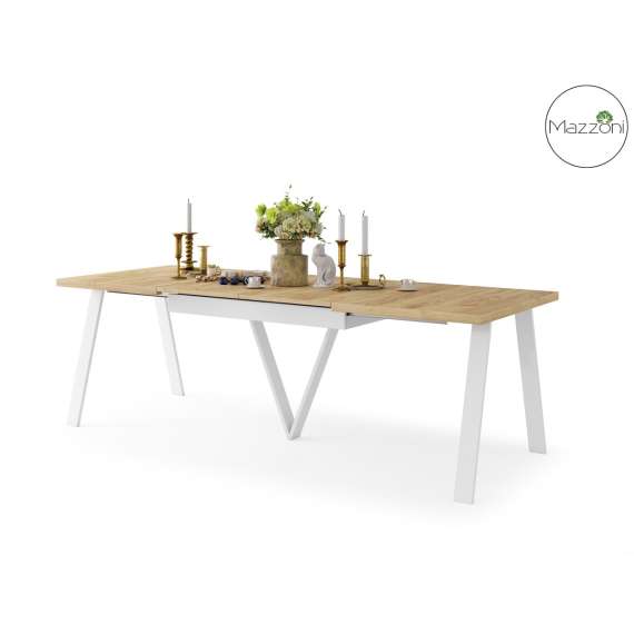 Spisebord Avery 140-290 cm - eik craft - hvit ben - 3 ileggsplate