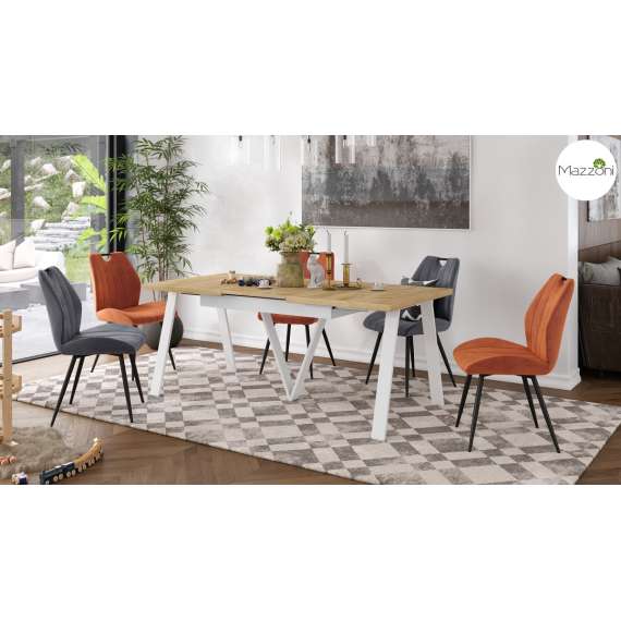 Spisebord Avery 140-290 cm - eik craft - hvit ben - 3 ileggsplate