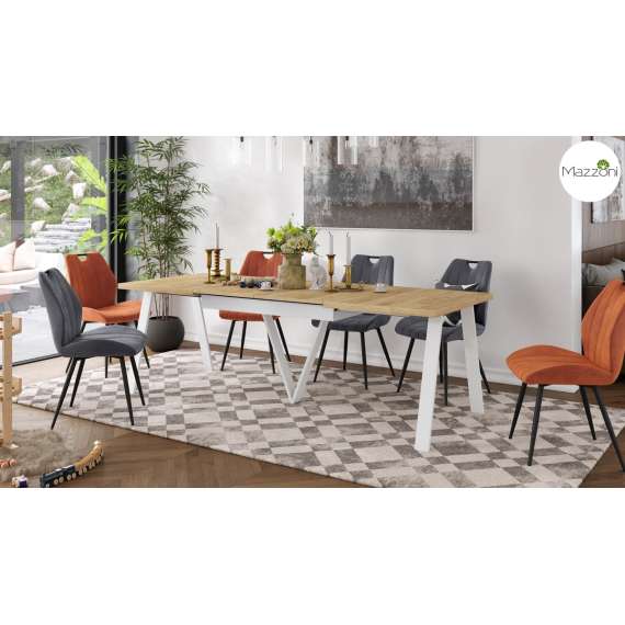 Spisebord Avery 140-290 cm - eik craft - hvit ben - 3 ileggsplate