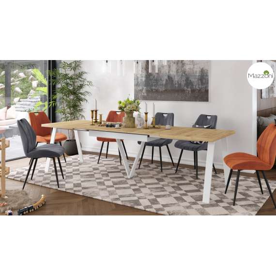 Spisebord Avery 140-290 cm - eik craft - hvit ben - 3 ileggsplate