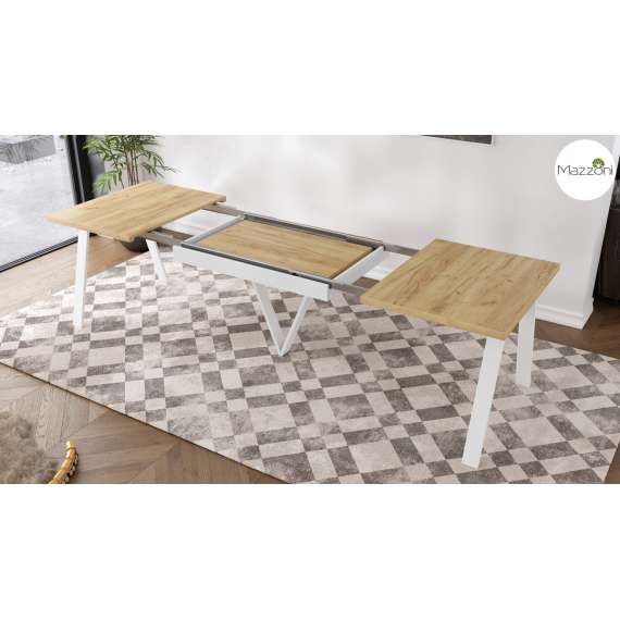 Spisebord Avery 140-290 cm - eik craft - hvit ben - 3 ileggsplate