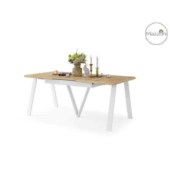 Spisebord Avery 140-290 cm - eik craft - hvit ben - 3 ileggsplate