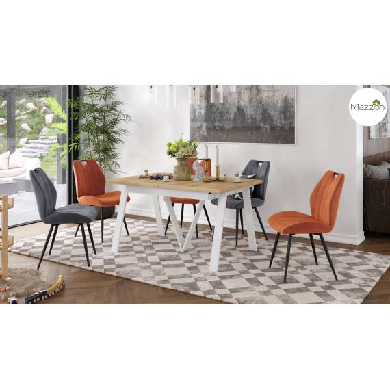 Spisebord Avery 140-290 cm - eik craft - hvit ben - 3 ileggsplate