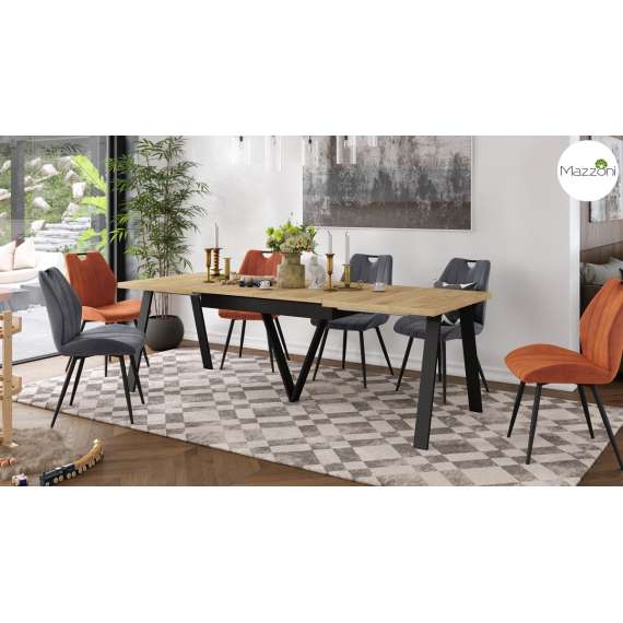 Spisebord Avery 140-290 cm - eik craft - svart ben - 3 ileggsplate