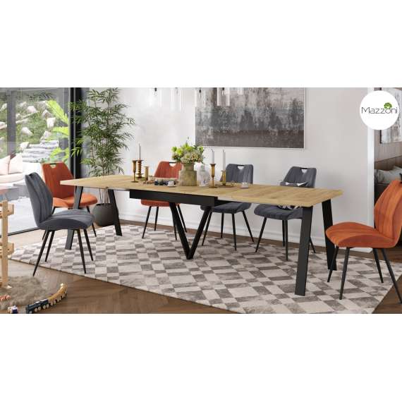 Spisebord Avery 140-290 cm - eik craft - svart ben - 3 ileggsplate