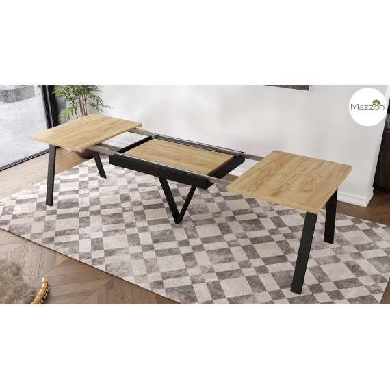 Spisebord Avery 140-290 cm - eik craft - svart ben - 3 ileggsplate