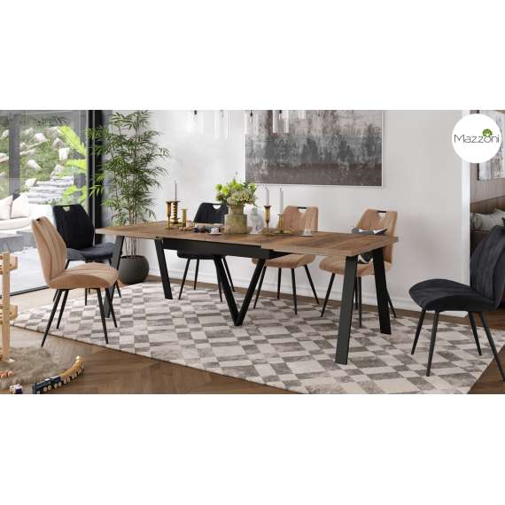 Spisebord Avery 140-290 cm - eik halifax - svart ben - 3 ileggsplate