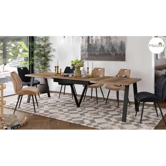 Spisebord Avery 140-290 cm - eik halifax - svart ben - 3 ileggsplate