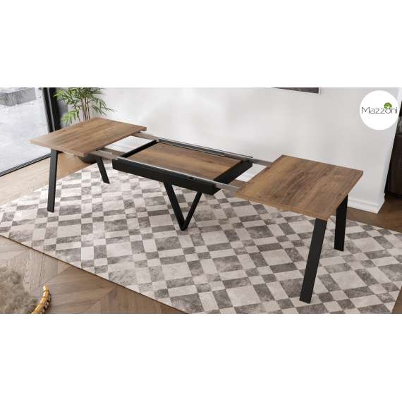 Spisebord Avery 140-290 cm - eik halifax - svart ben - 3 ileggsplate