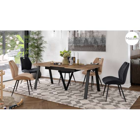 Spisebord Avery 140-290 cm - eik halifax - svart ben - 3 ileggsplate