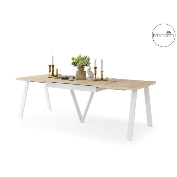 Spisebord Avery 140-290 cm - eik sonoma - hvit ben - 3 ileggsplate