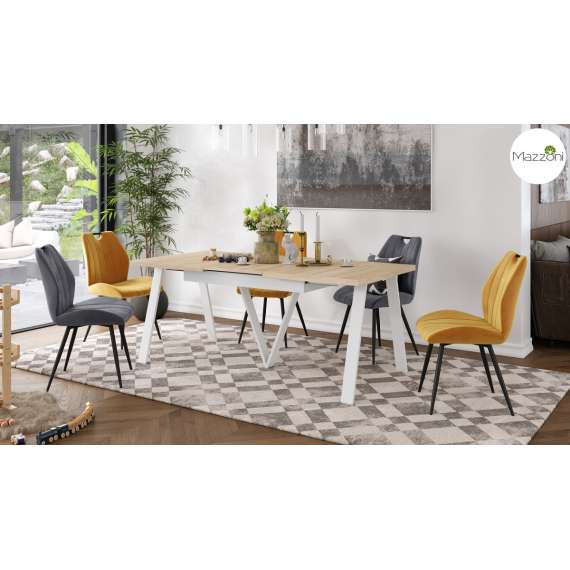 Spisebord Avery 140-290 cm - eik sonoma - hvit ben - 3 ileggsplate