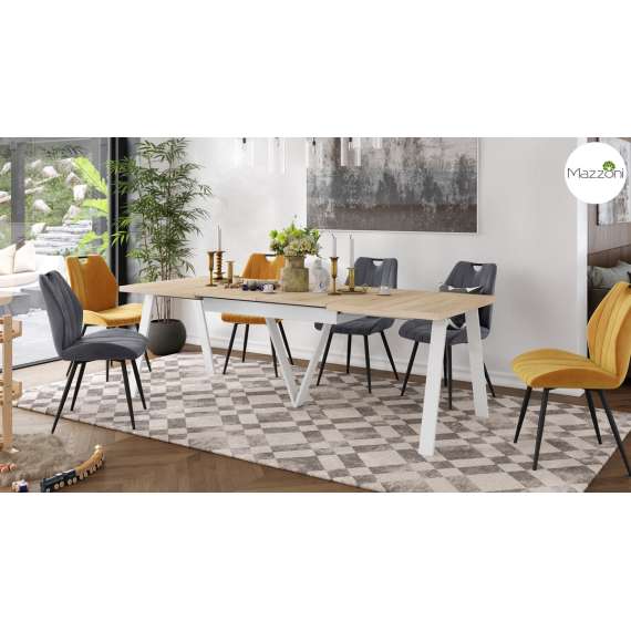 Spisebord Avery 140-290 cm - eik sonoma - hvit ben - 3 ileggsplate