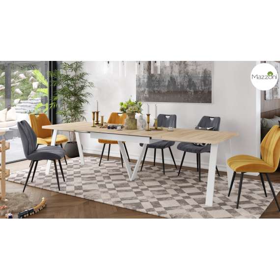 Spisebord Avery 140-290 cm - eik sonoma - hvit ben - 3 ileggsplate