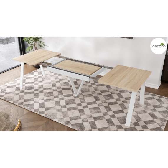 Spisebord Avery 140-290 cm - eik sonoma - hvit ben - 3 ileggsplate