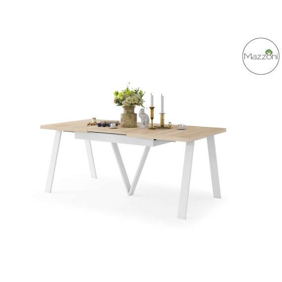 Spisebord Avery 140-290 cm - eik sonoma - hvit ben - 3 ileggsplate