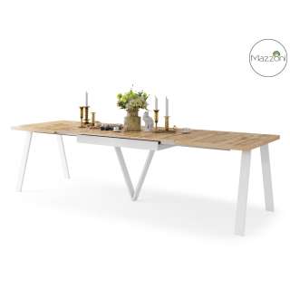 Spisebord Avery 140-290 cm - eik wotan - hvit ben - 3 ileggsplate