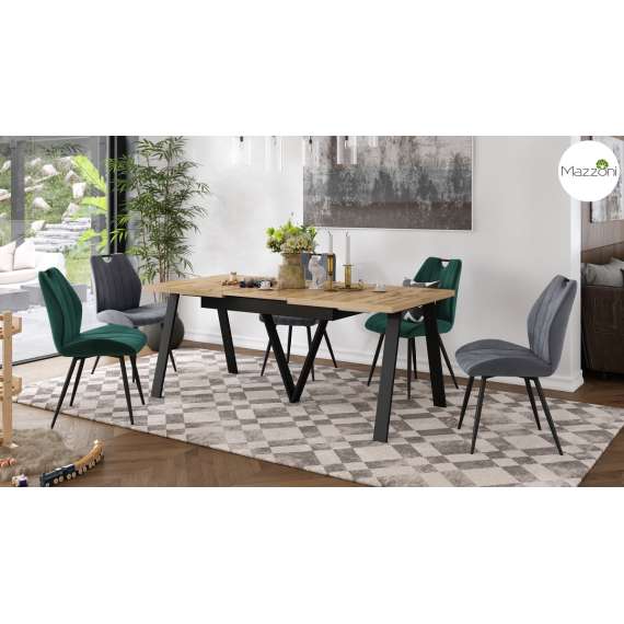 Spisebord Avery 140-290 cm - eik wotan - svart ben - 3 ileggsplate