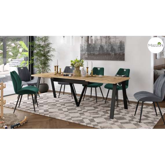 Spisebord Avery 140-290 cm - eik wotan - svart ben - 3 ileggsplate