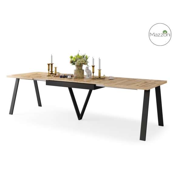 Spisebord Avery 140-290 cm - eik wotan - svart ben - 3 ileggsplate