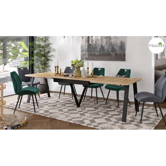 Spisebord Avery 140-290 cm - eik wotan - svart ben - 3 ileggsplate