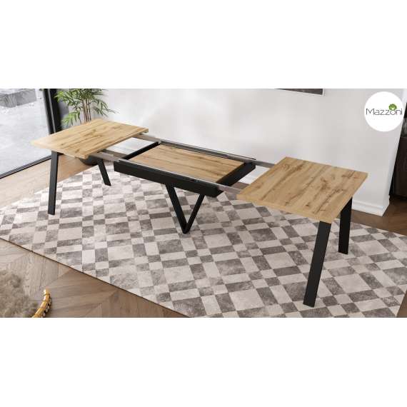 Spisebord Avery 140-290 cm - eik wotan - svart ben - 3 ileggsplate