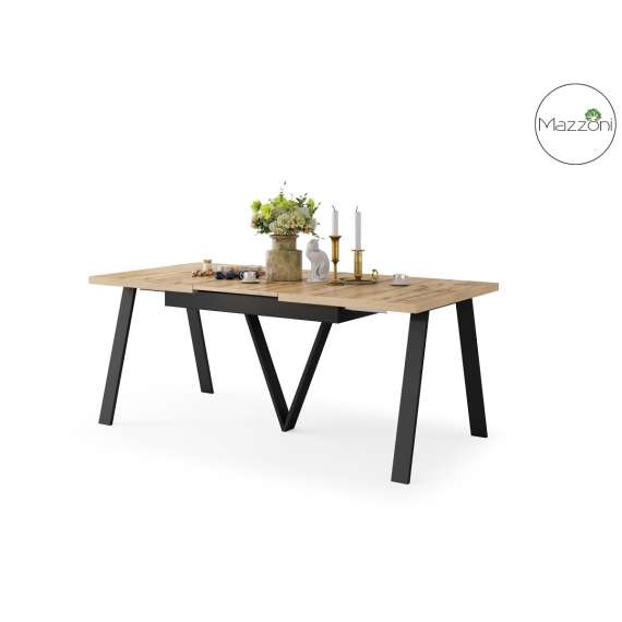 Spisebord Avery 140-290 cm - eik wotan - svart ben - 3 ileggsplate