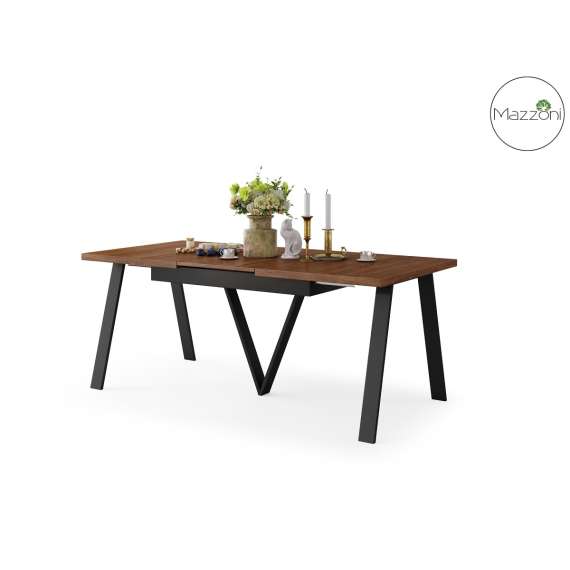 Spisebord Avery 140-290 cm - valnøtt - svart ben - 3 ileggsplate