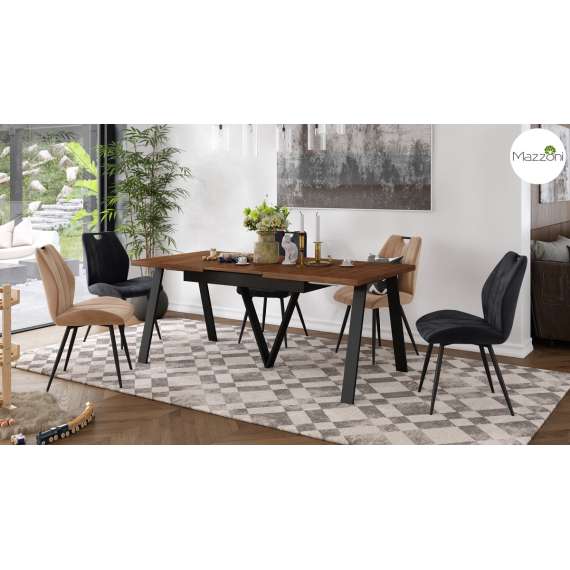 Spisebord Avery 140-290 cm - valnøtt - svart ben - 3 ileggsplate