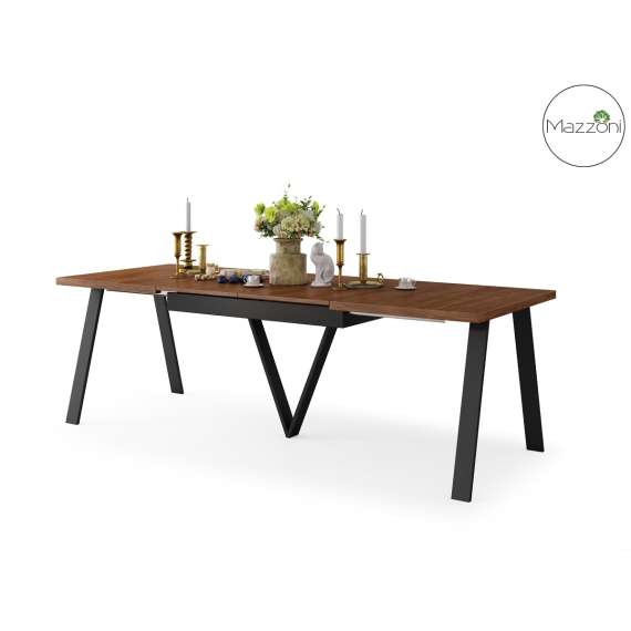 Spisebord Avery 140-290 cm - valnøtt - svart ben - 3 ileggsplate