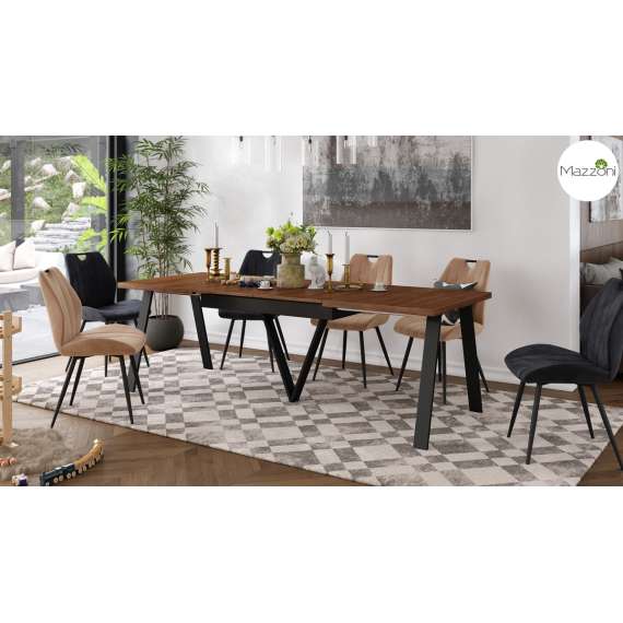 Spisebord Avery 140-290 cm - valnøtt - svart ben - 3 ileggsplate