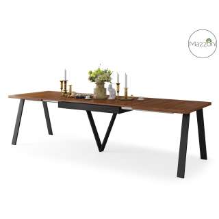 Spisebord Avery 140-290 cm - valnøtt - svart ben - 3 ileggsplate