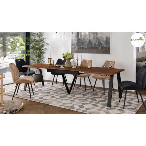 Spisebord Avery 140-290 cm - valnøtt - svart ben - 3 ileggsplate