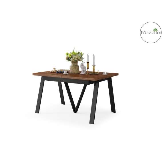 Spisebord Avery 140-290 cm - valnøtt - svart ben - 3 ileggsplate