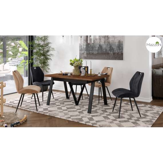 Spisebord Avery 140-290 cm - valnøtt - svart ben - 3 ileggsplate