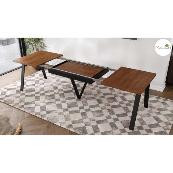 Spisebord Avery 140-290 cm - valnøtt - svart ben - 3 ileggsplate