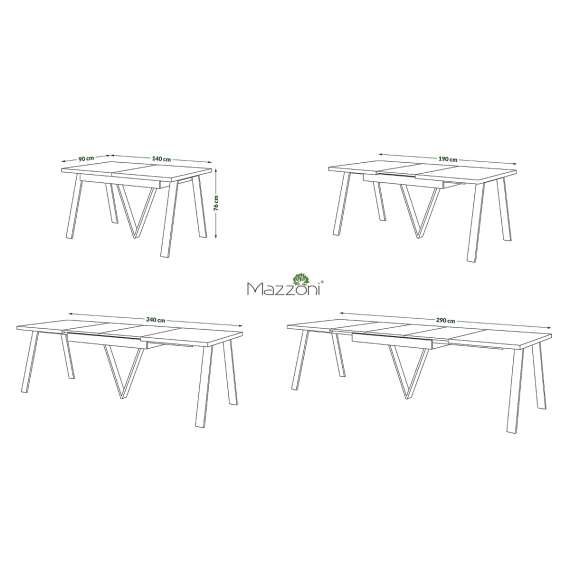 Spisebord Avery 140-290 cm - valnøtt - svart ben - 3 ileggsplate