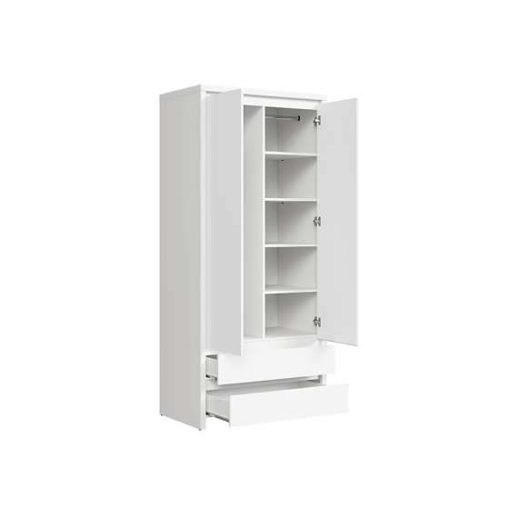 Garderobe Saga 90x201 cm - Hvit matt - 2 dører - 2 skuffer