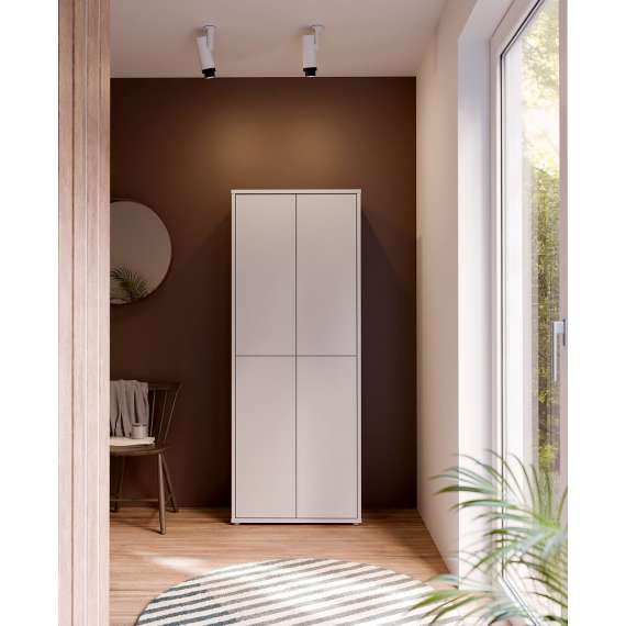 Stort skoskap Alice 74x192 - lys grå matt - 4 dører - hyller