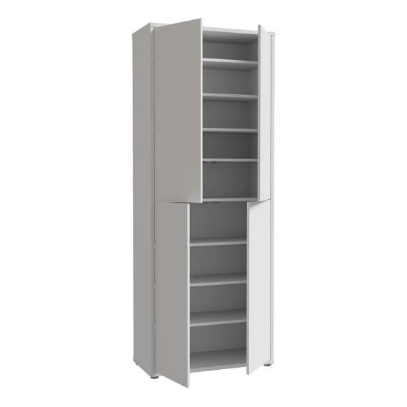 Stort skoskap Alice 74x192 - lys grå matt - 4 dører - hyller