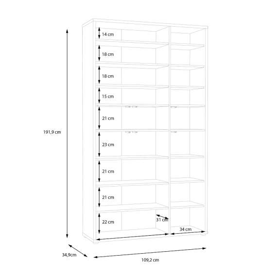 Stort skoskap Alice 109x192 - salvie grønn matt - 6 dører - hyller