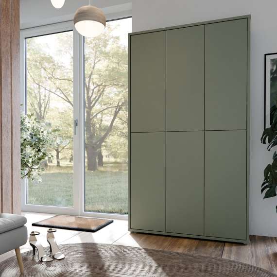 Stort skoskap Alice 109x192 - salvie grønn matt - 6 dører - hyller