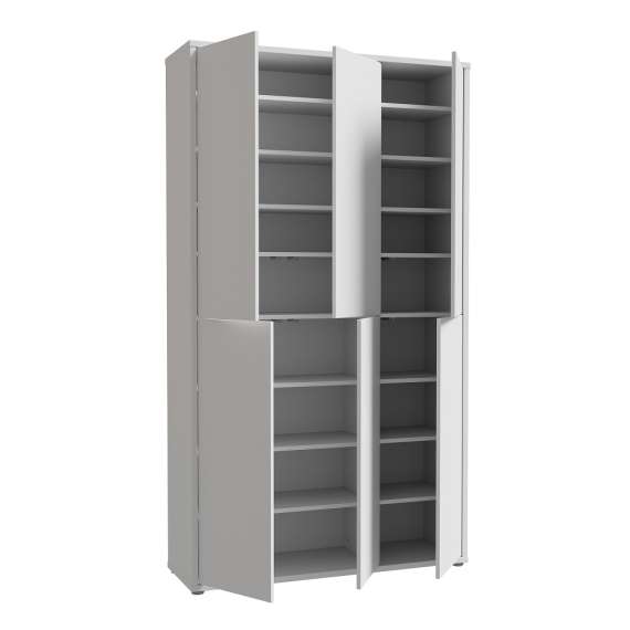 Stort skoskap Alice 109x192 - lys grå matt - 6 dører - hyller