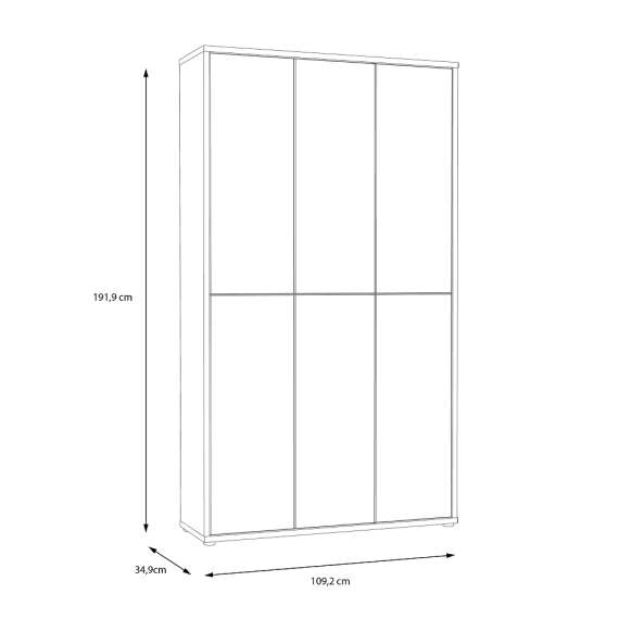 Stort skoskap Alice 109x192 - lys grå matt - 6 dører - hyller